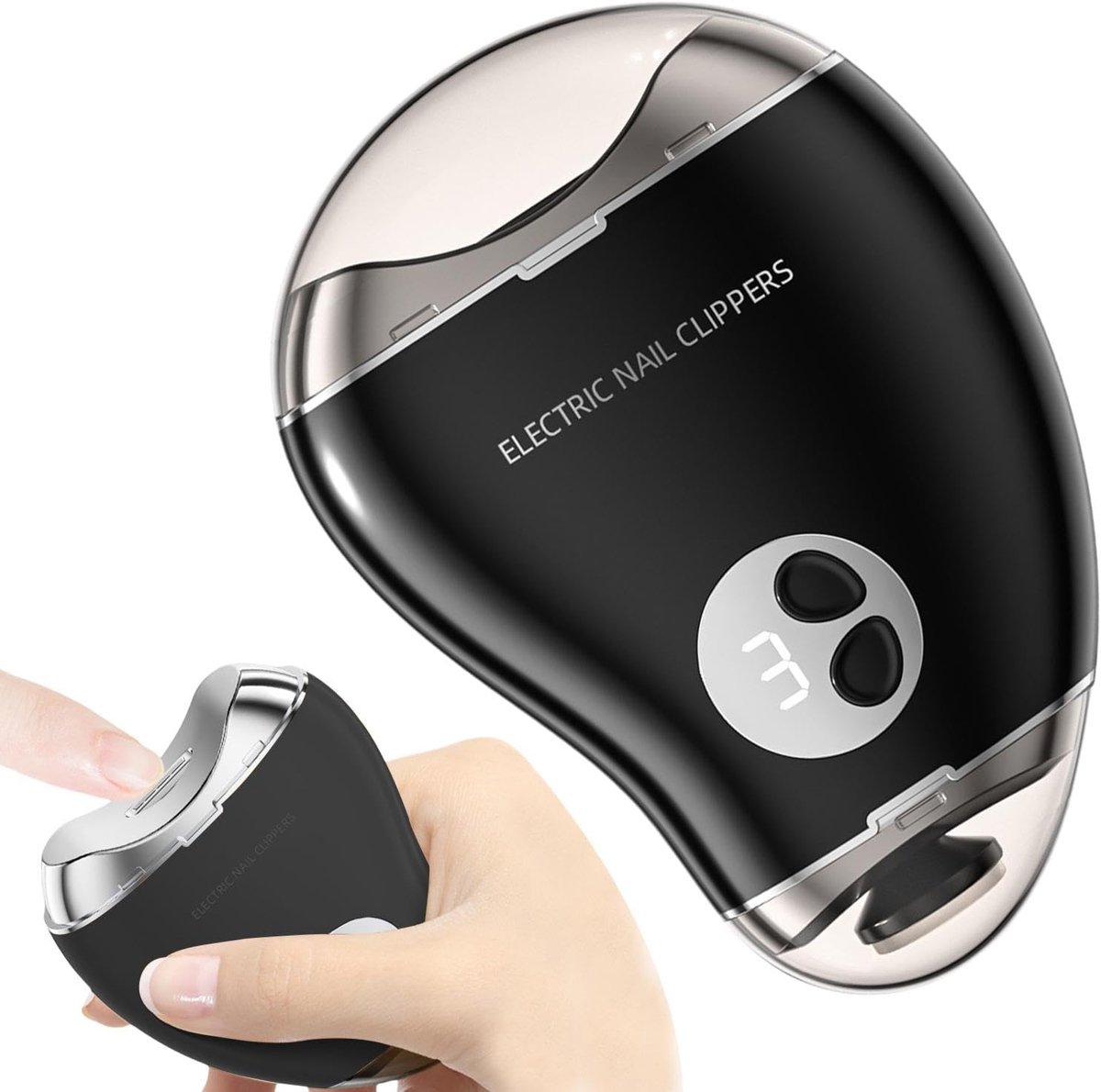 QTTVBTNA -2-in-1 Elektrische Nagelknipper met LED-Licht & LCD-Display – Veilig Dubbel Hoofd met Opslag voor Nagelresten – 3 Snelheden, Slijpfunctie & Legeringsmes – Geschikt voor Kinderen, Senioren & Volwassenen
