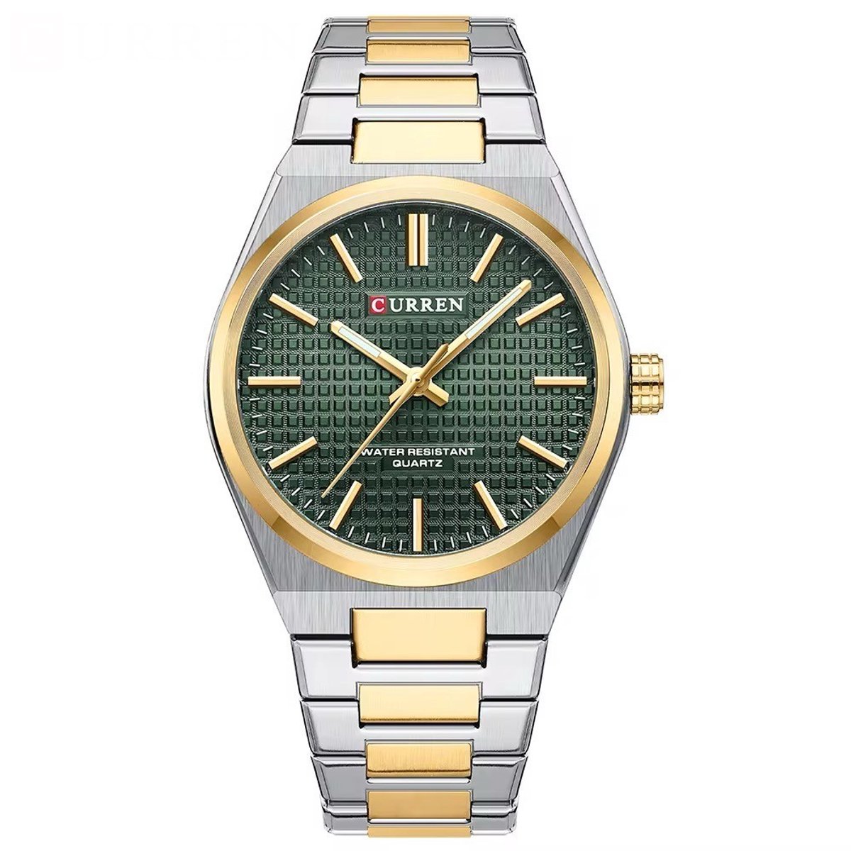 Luxe Curren Horloge | Luxe Herenhorloge | Quartz | Groene Wijzerplaat | Zilver-Gouden kleurig Band | 42mm