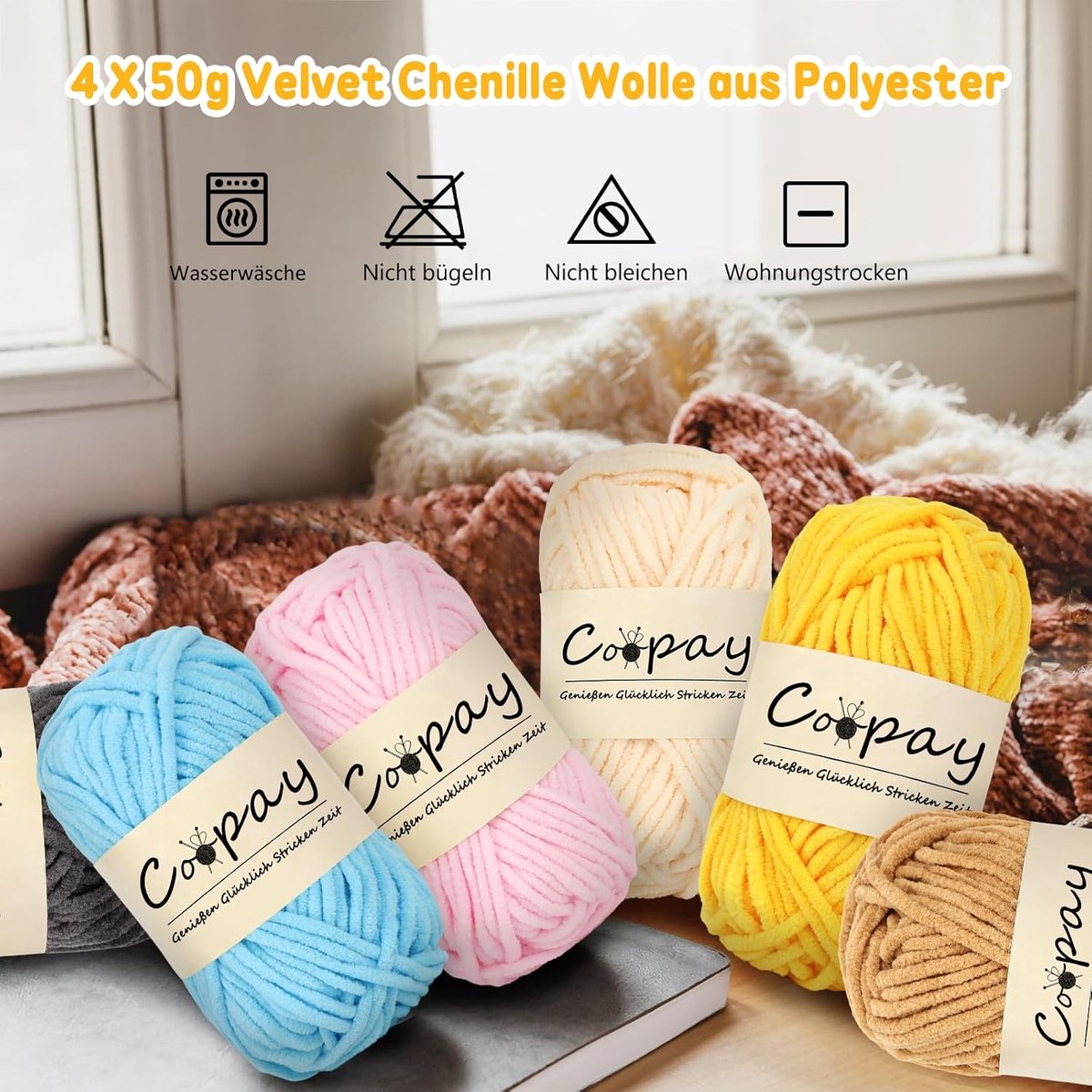 Coopay Chenillewol voor het haken, 6x100g zachte fluweelachtige chenillegaren, pluizige dikke wol voor het breien, warme pluchewol hakengaren voor dekens, sjaals, mutsen - Briljante roze Coopay Chenillewol voor het haken, 6x100g zachte fluweelachtige chenillegaren, pluizige dikke wol voor het breien, warme pluchewol hakengaren voor dekens, sjaals, mutsen - Briljante roze