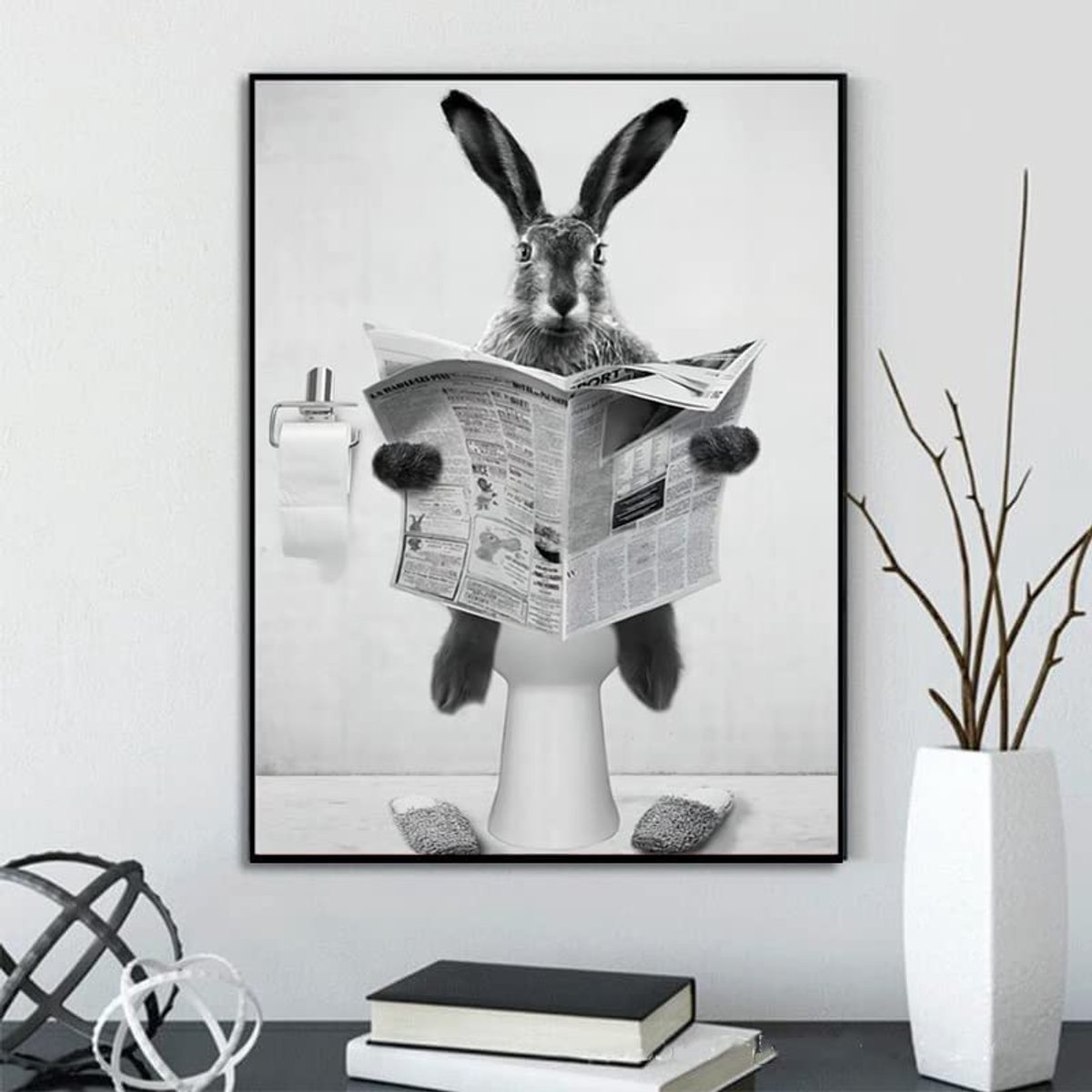 Ibenzoa Humoristische zwart-wit canvasprint van dieren voor stijlvolle wanddecoratie Zwart wit