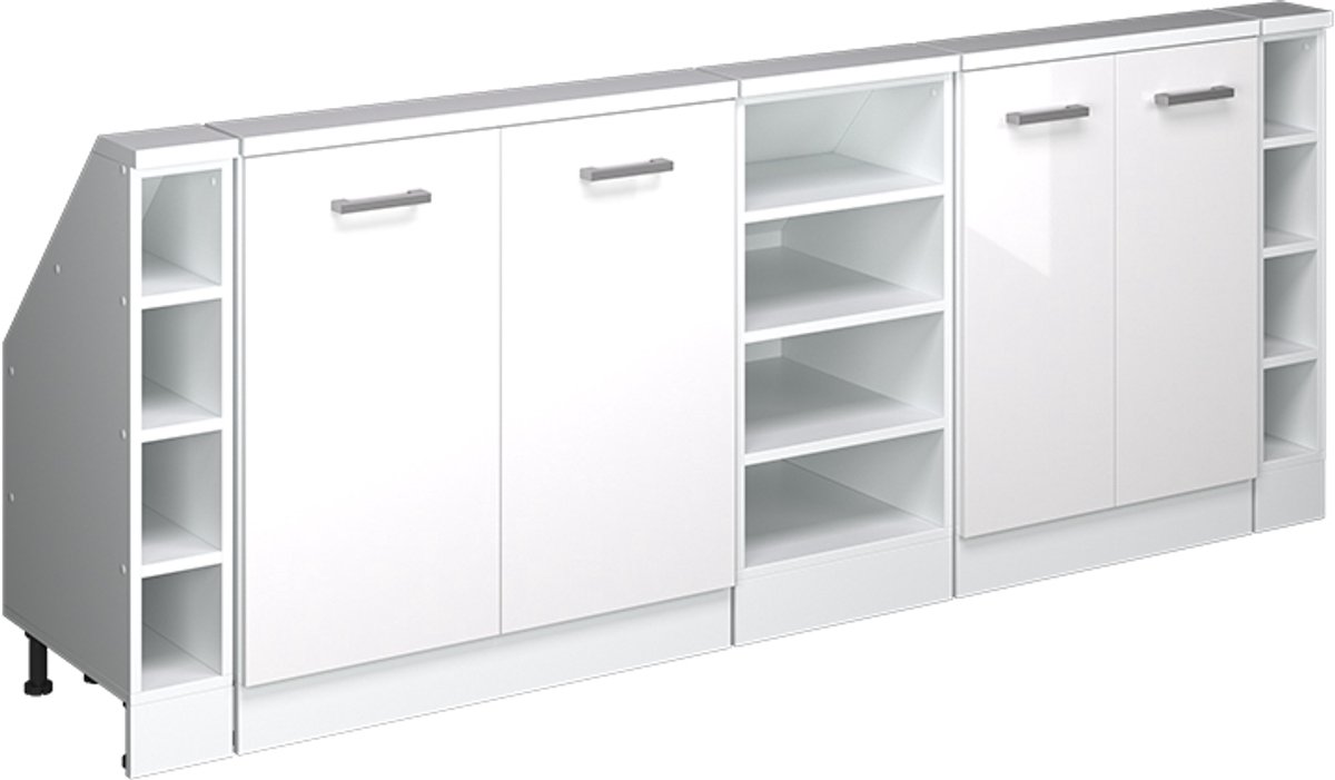 Vicco R-Line Keukenkast voor schuine wand – 210 cm Set van 5 Wit hoogglans/wit