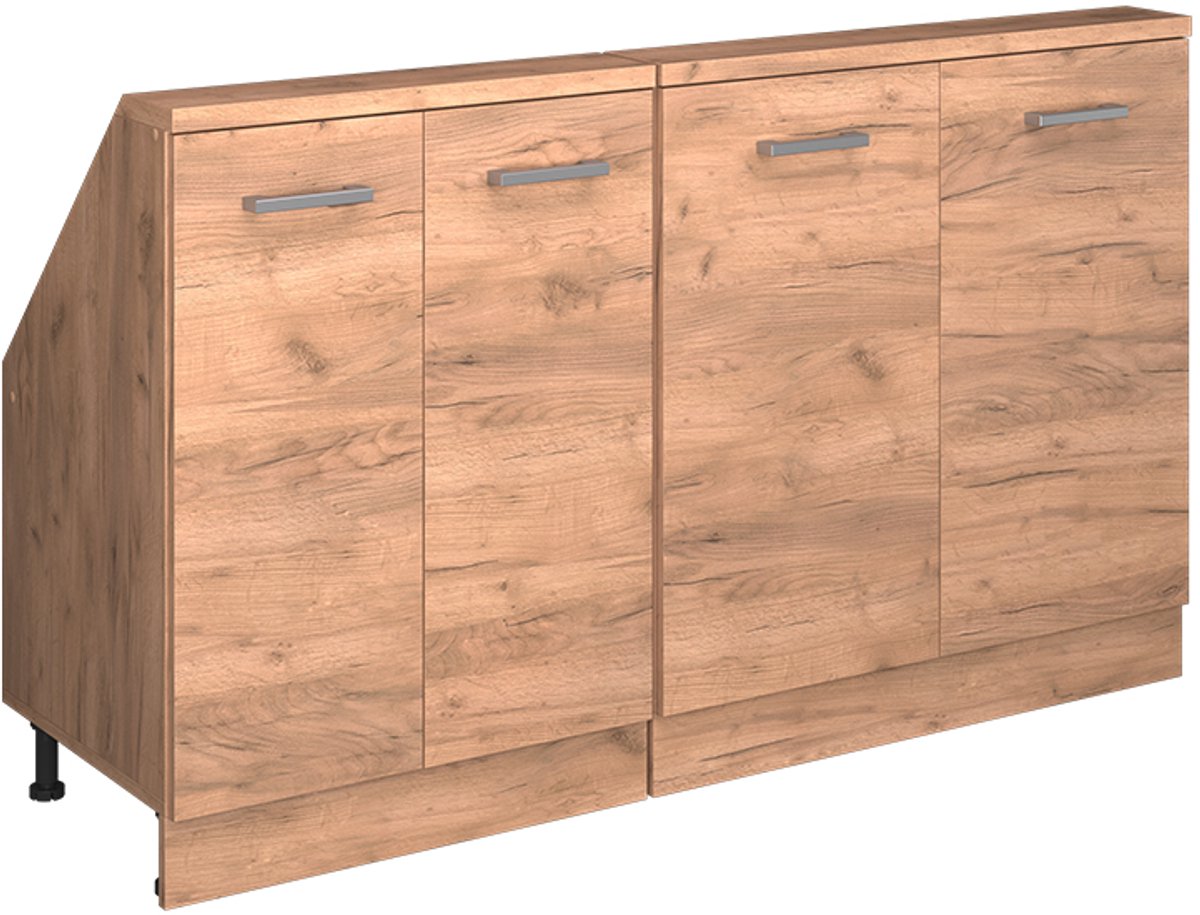 Vicco R-Line Keukenkast voor schuine wand – 140 cm Set van 2 Krachtige eik goud Goudkleurig Eiken/Goudkleurig Eiken