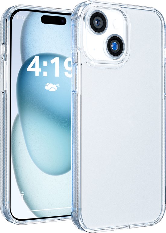 Coque de protection transparente pour iPhone 15 avec bords antichoc.