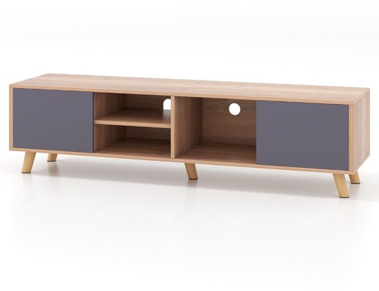Bestier TV-meubel met geribbelde fronten voor 32/60 inch televisie, modern entertainmentcentrum met opbergruimte, mediaconsole met golfpatroon voor woon- en slaapkamer, glanzend zwart