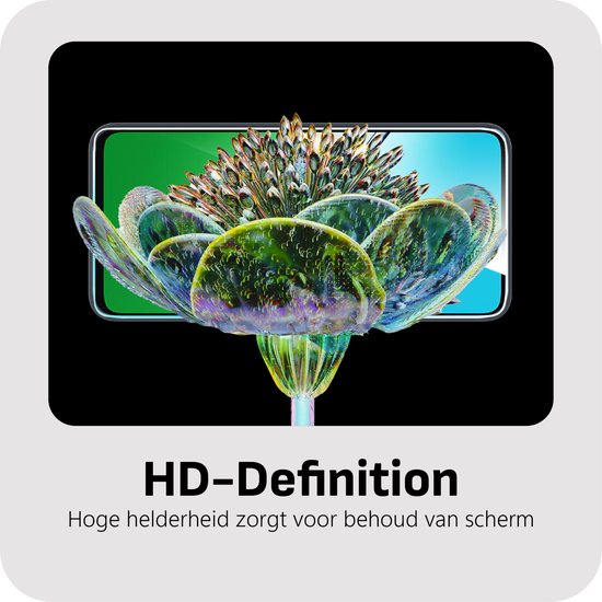 Een smartphone toont een HD-definitie bloemafbeelding, wat de hoge helderheid van de screenprotector benadrukt.