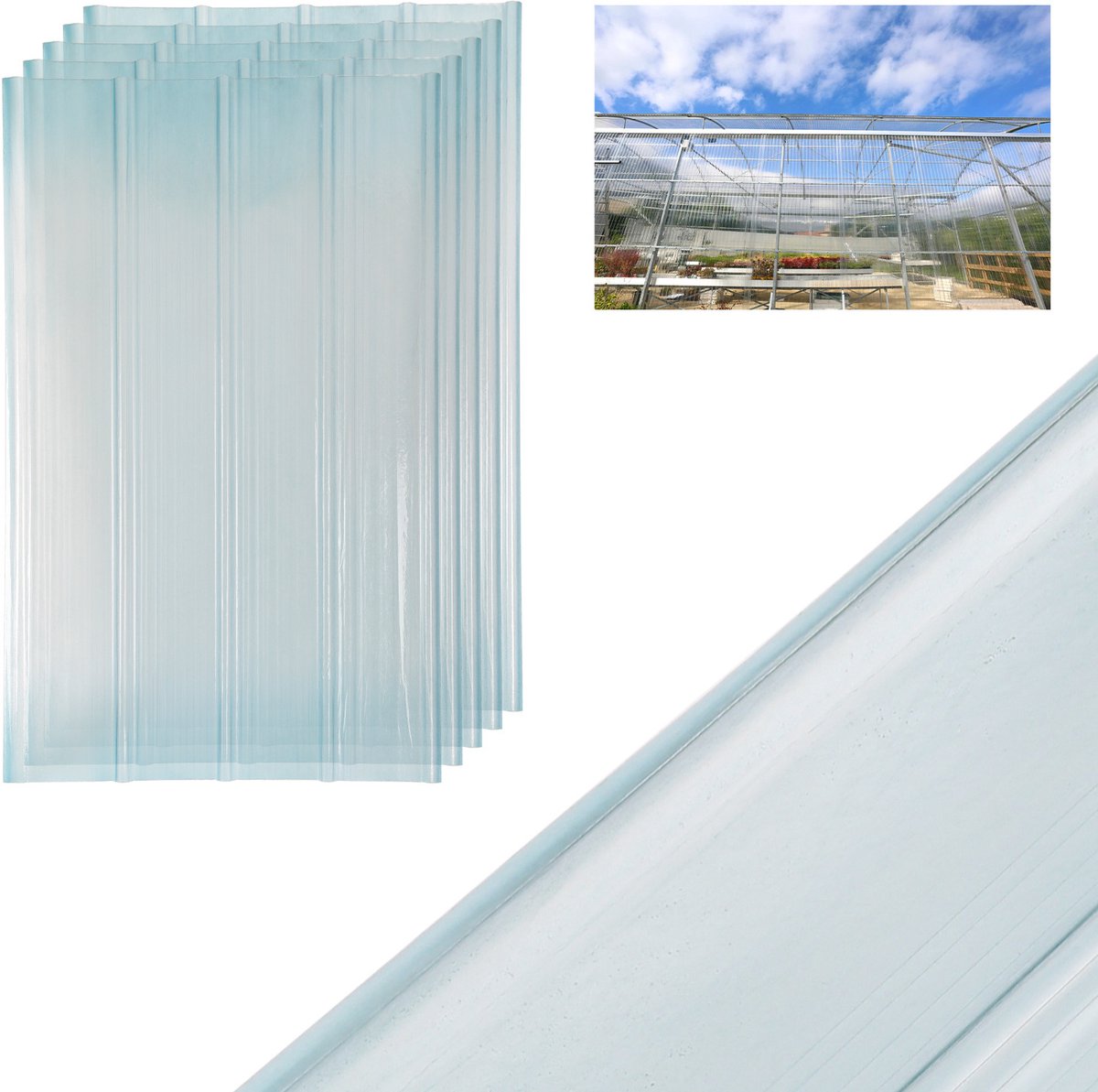 FRP-trapeziumplaat golfplaten 2 mm FRP-daglichtplaten voor dak Dakplaten Golfplaat Profielplaten Trapezium Vervangingsplaten - vorstbestendig & UV-bestendig 5 stuks (0,9 x 1,6 m)
