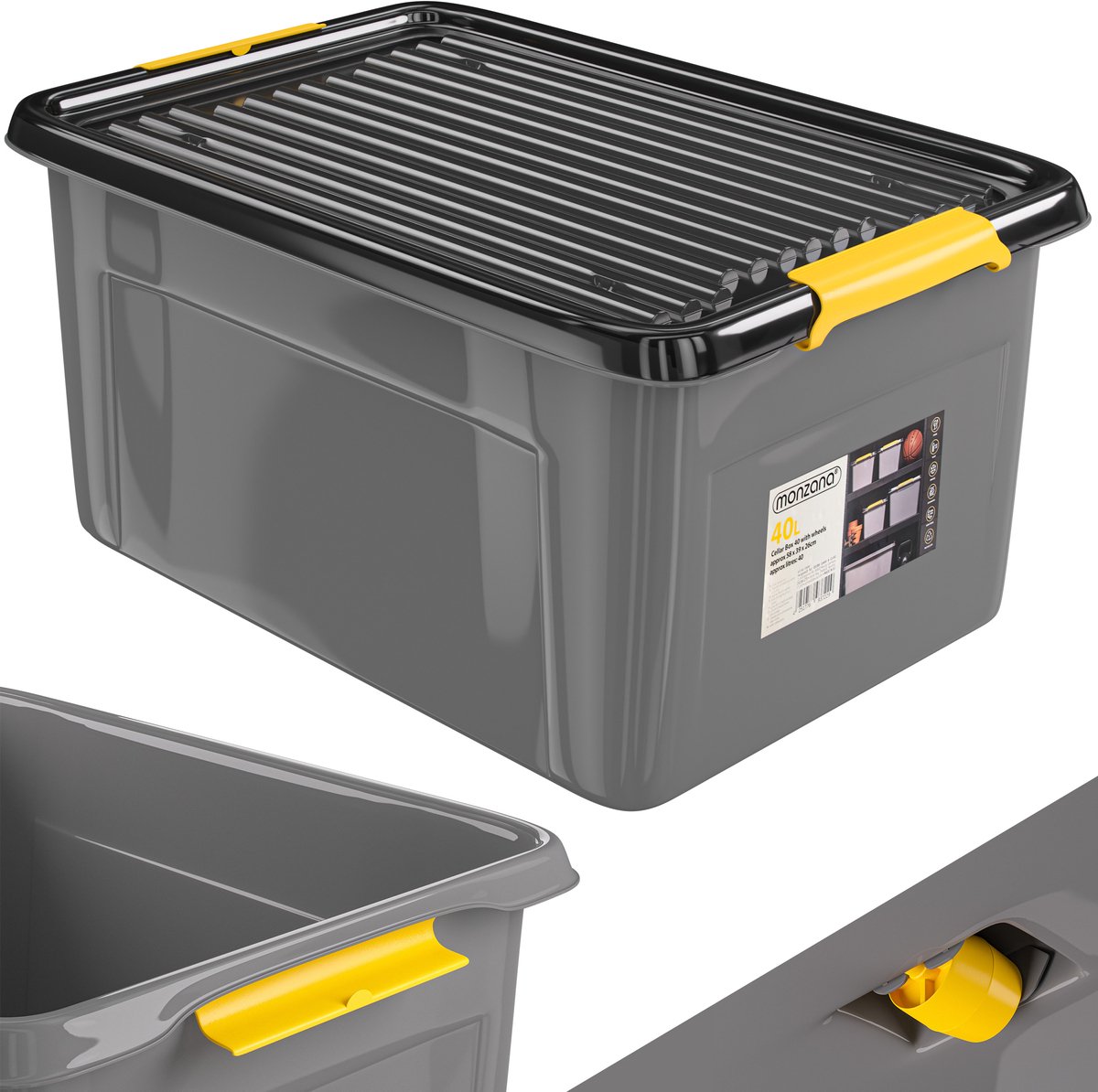 MONZANA® 4x opbergbox 18 l met deksel, belastbaar tot 40 kg, kunststof, BPA- vrij, kliksluiting, stabiel, flexibel, stapelbaar, ondoorzichtig, kelder, garage, box