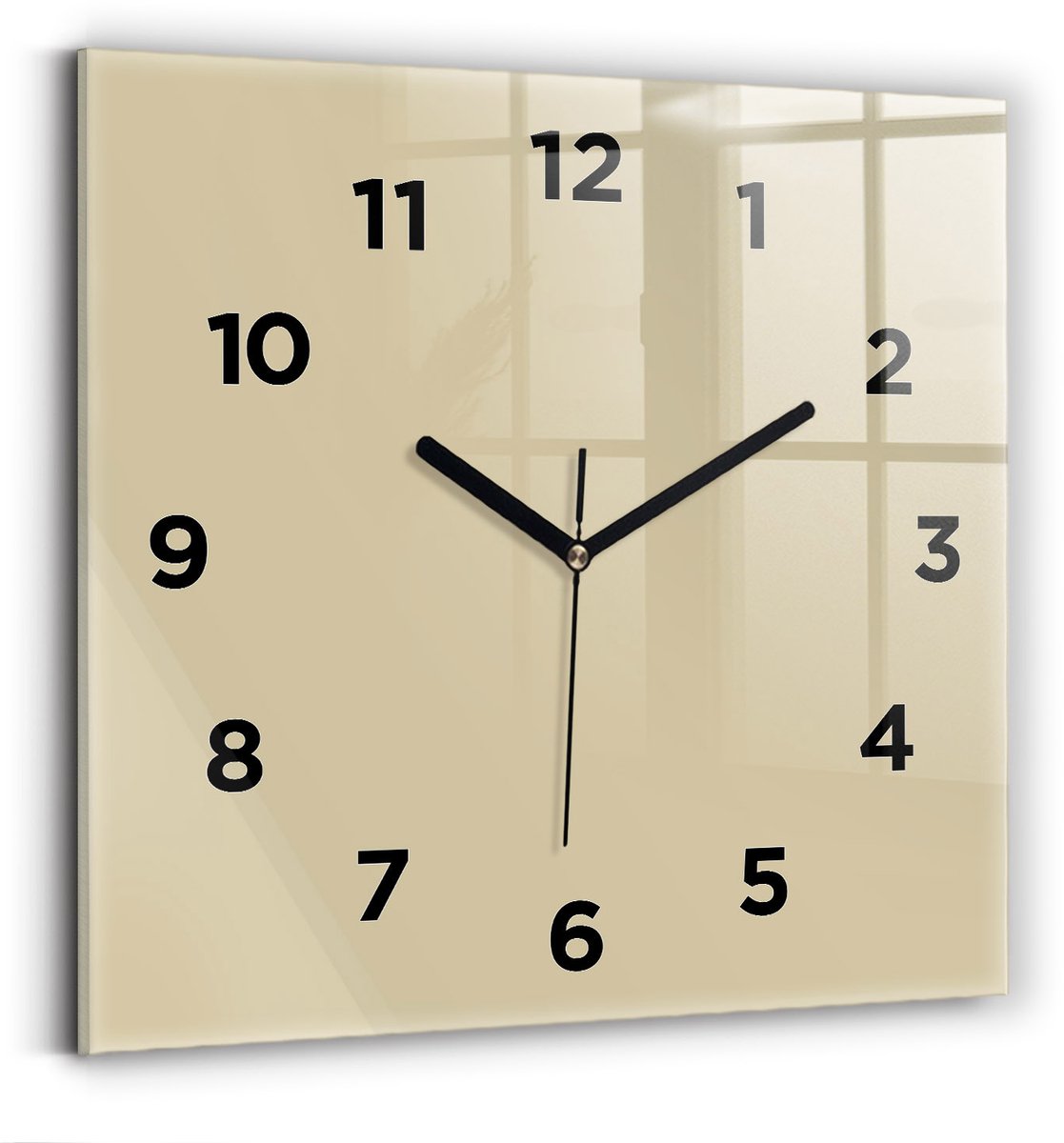 Wallfluent Wandklok - Beige Vierkante Glas Klok - 30 cm x 30 cm - Beige Wandklok - Zwarte Handen - Wandklok Met Cijfers - Wandklok voor in de Keuken - Vierkante Glazen Klok - Minimalistisch Wandklok - Vierkante Glazen Wandklok