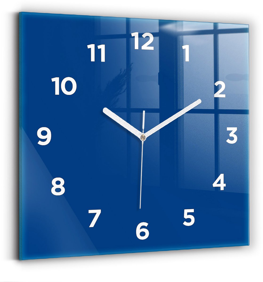 Wallfluent Wandklok - Blauw Vierkante Glas Klok - 30 cm x 30 cm - Blauw Wandklok - Witte Handen - Wandklok Met Cijfers - Wandklok Glas Woonkamer - Vierkante Glazen Klok - Minimalistisch Wandklok - Vierkante Glazen Wandklok
