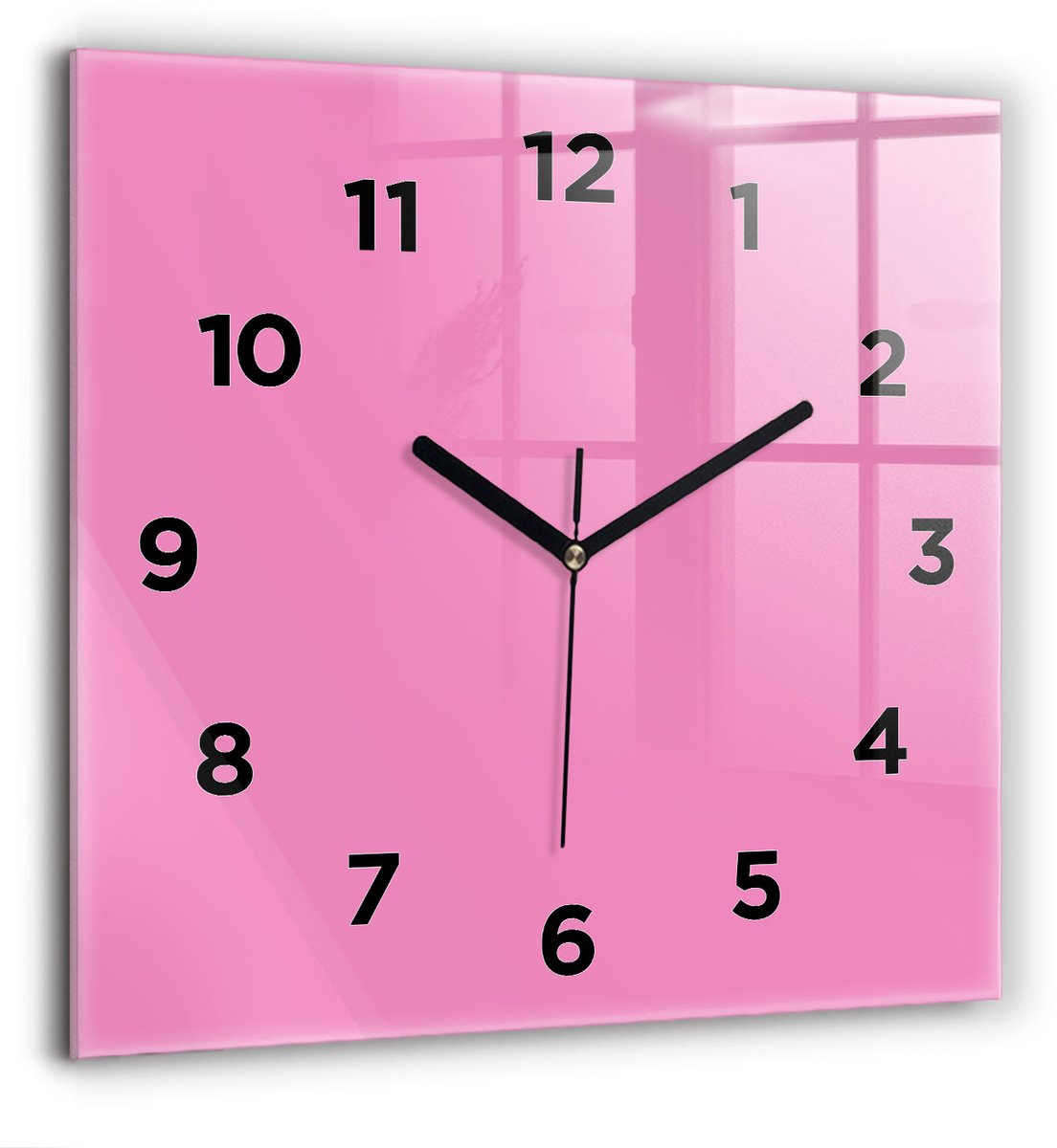 Wallfluent Wandklok - Roze Vierkante Glazen Klok - 60 cm x 60 cm - Roze Wandklok - Zwarte Handen - Wandklok Met Cijfers - Wandklok voor in de Keuken - Vierkante Glazen Wandklok - Industrieel Wandklok - Vierkante Glas Klok