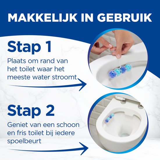 Illustratie die de eenvoudige installatie van wc-blokjes in de toiletpot toont.