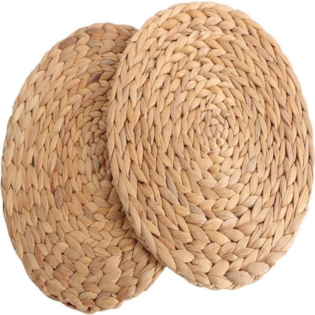 QTTVBTNA -Set van 2 Placemat Natuur Waterhyacint – Handgeweven Tafelmatten – Ronde Onderzetters voor Eettafel, Keuken & Decoratie