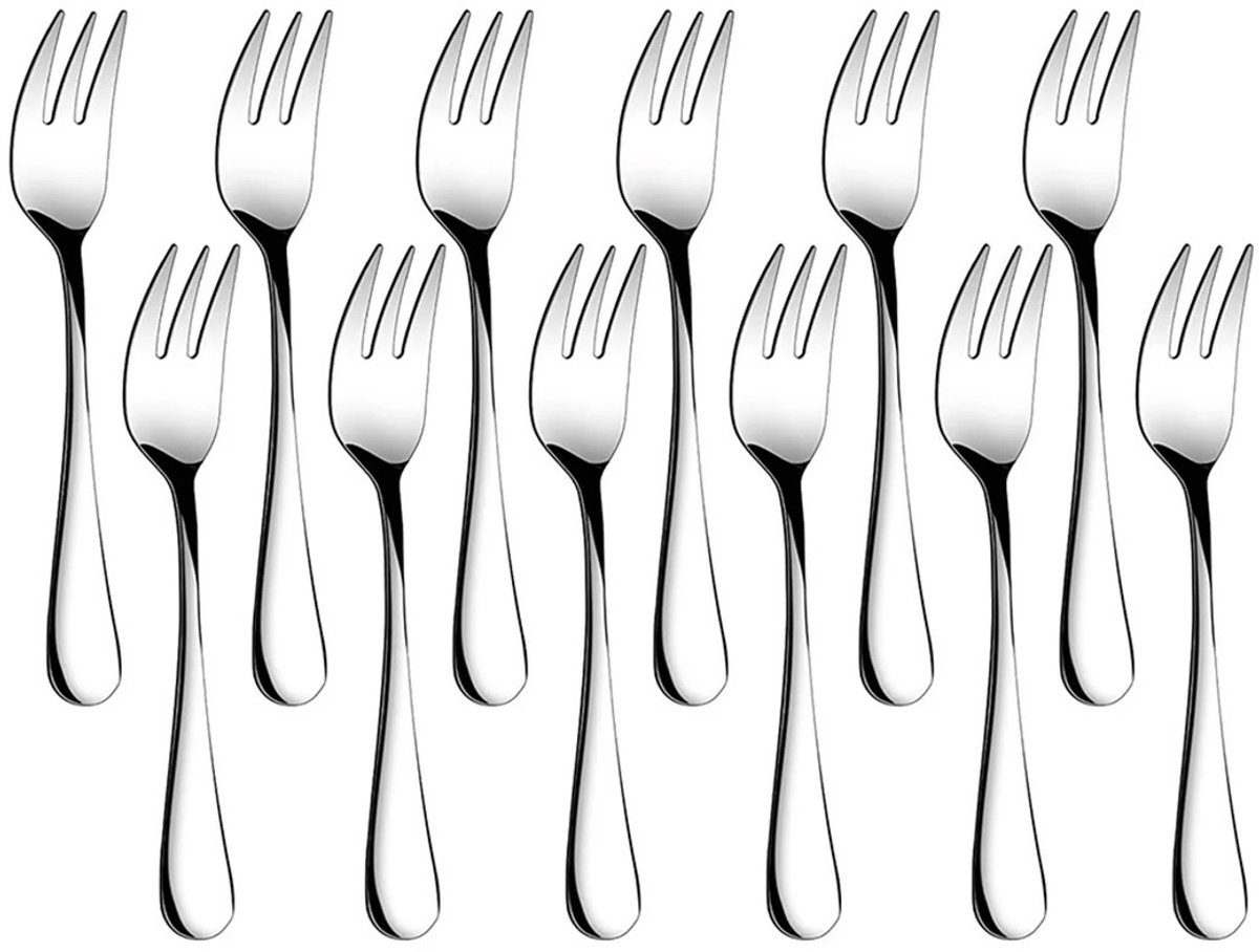 TOVBMUP Taartvorken - Dessertvorken - Verpakking van 12 - 5,5 inch taartvorken - Metaal - Vaatwasserbestendig - Spiegelpolijst - Voor thuis, restaurant of cafetaria