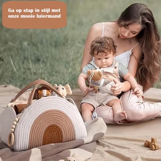 Gevlochten Luiermand - Luiertas Mand - Commode mand - Baby accessoires Organizer - Rainbow Beige — afbeelding 4