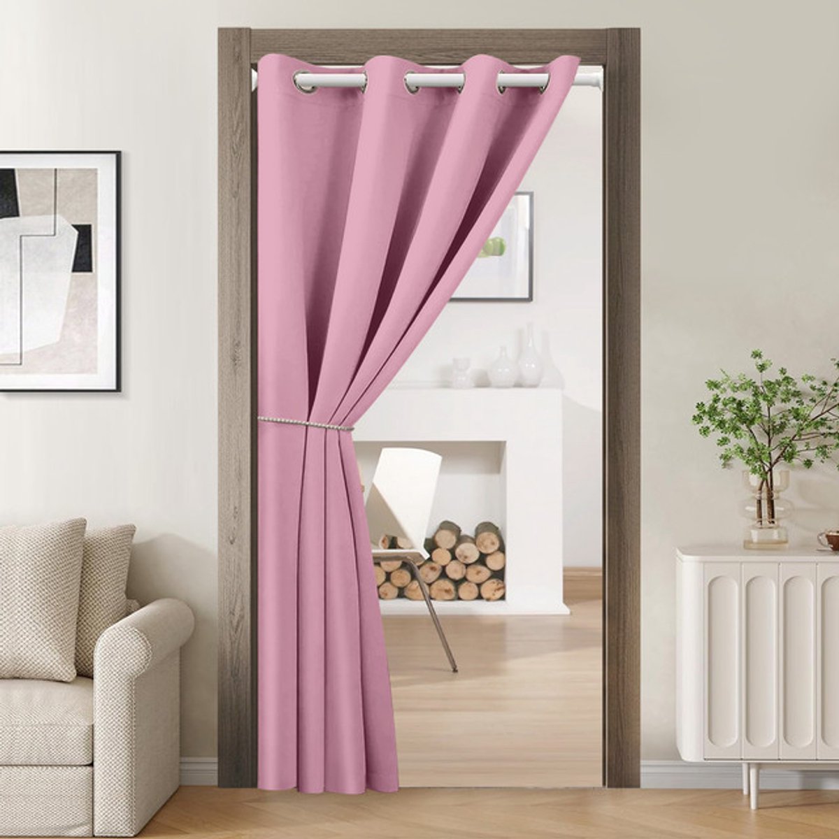 Qelus Panelen Verduisterend Gordijn - Verduisterend Deurgordijn met Ringen - Totale Privacy, Hittewerend & Geluiddicht -Voor Woonkamer & Slaapkamer - B132 x H203cm -1 stuk (Roze)