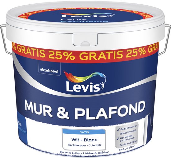 Levis Mur & Plafond Wit Satiné / Blanc 8 + 2 L.