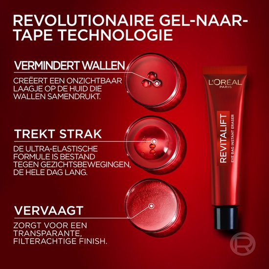 L'Oréal Paris Revitalift Laser Instant Eye Bag Eraser - met Gel-Naar-Tape-Technologie - Gladmakend en Straktrekkend effect - Vermindert Wallen - 15ml