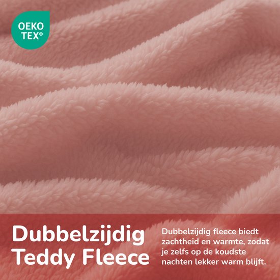 Decoware® Teddy Fleece Dekbedovertrek - Roze - Lits-jumeaux - 240x220 cm + 2 Kussenslopen 60x70 cm - Dubbelzijdig - Heerlijk Warm van Decoware — afbeelding 2