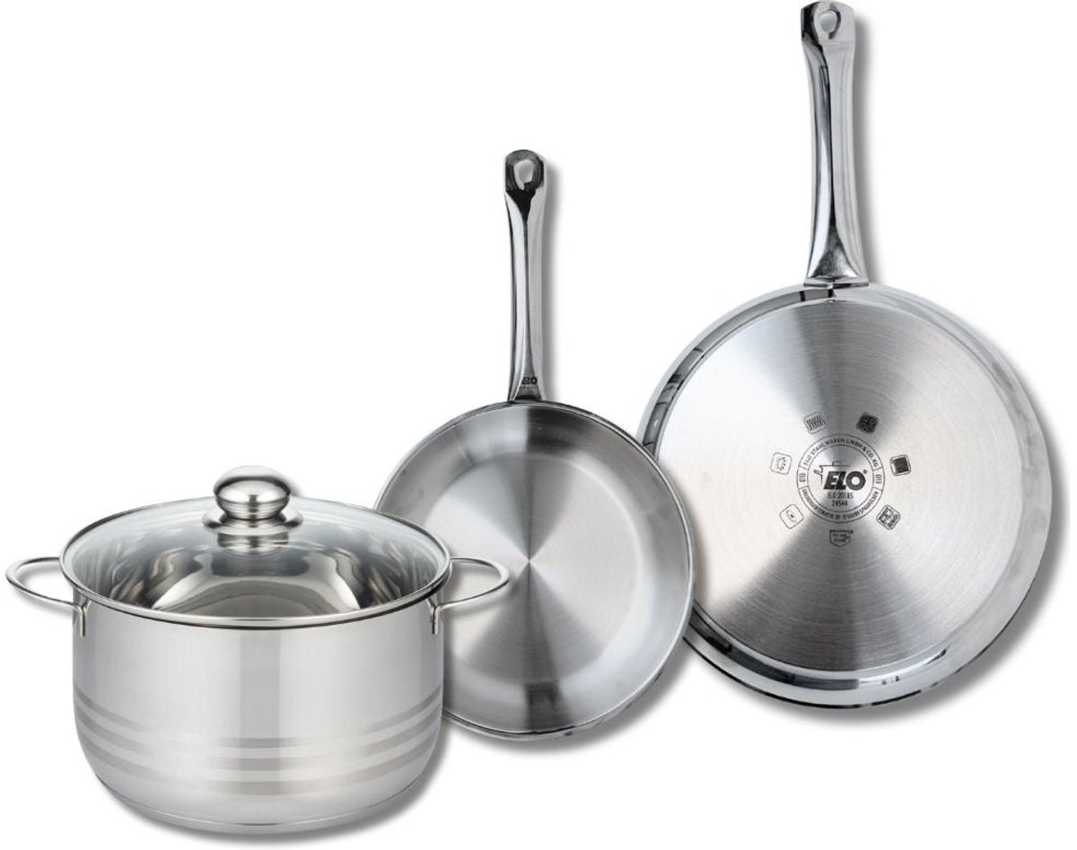 Set van 2 Koekenpannen 24 en 28 cm en 1 braadpan 24 cm Elo Profi Brillant