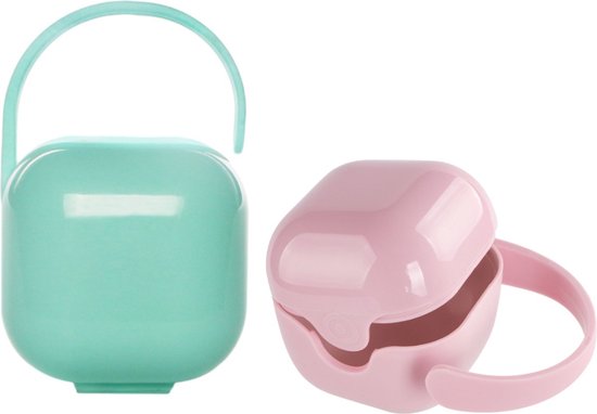 Boîte de rangement pour tétines - Facile à emporter partout - Sac de transport pour tétines - Boîtes de rangement tétines - Vert + Rose - 2 pièces