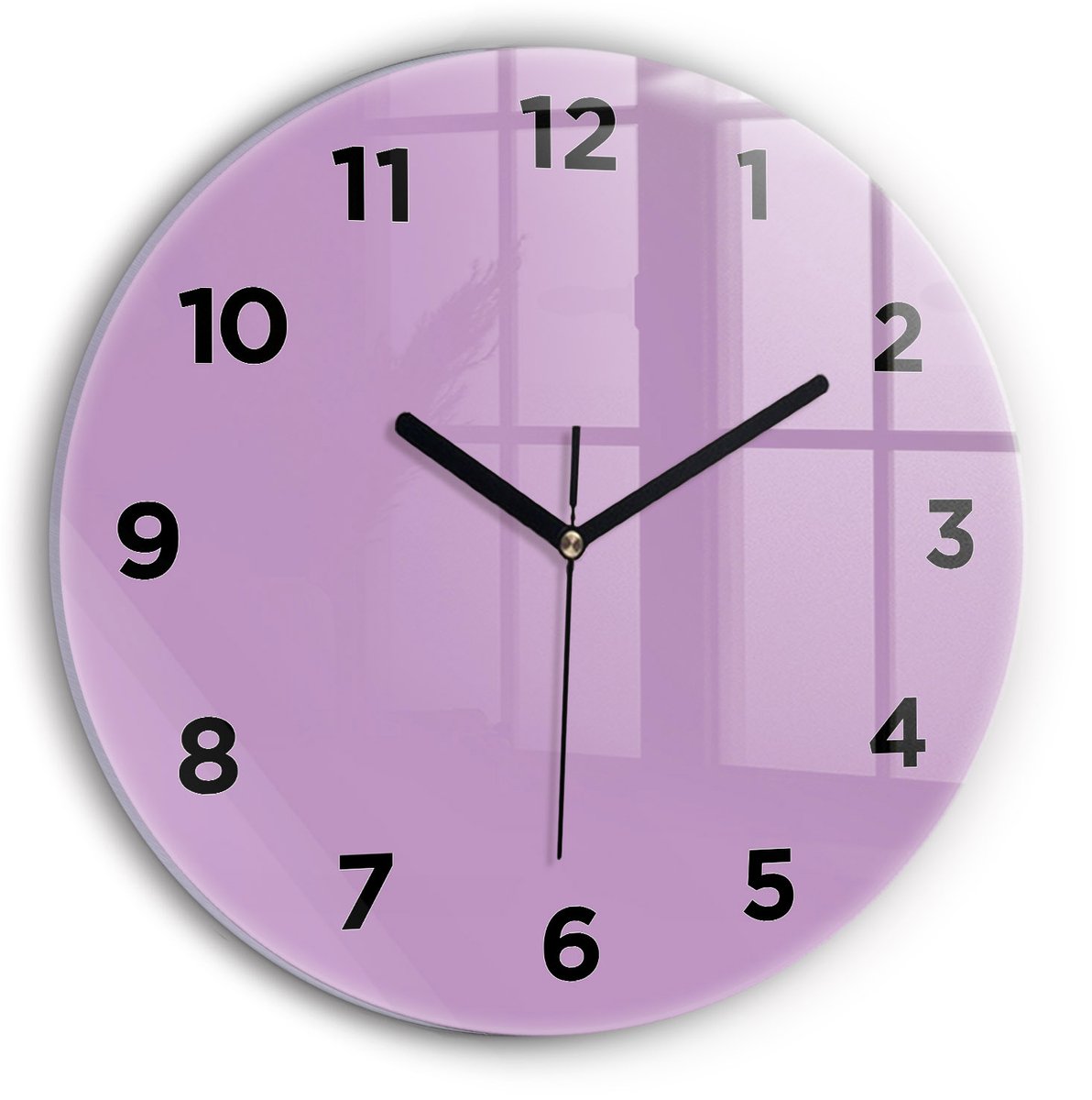 Wallfluent Wandklok - Lila Ronde Glas Klok - 30 cm x 30 cm - Lila Wandklok - Zwarte Handen - Wandklok Met Cijfers - Stille Wandklok Slaapkamer - Ronde Glazen Klok - Minimalistisch Wandklok - Ronde Glazen Wandklok