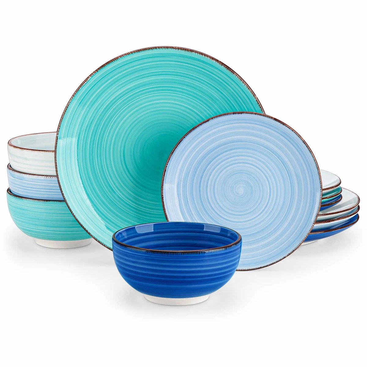 Serviesset - 4 Persoons Servies - Keramiek - Dinerborden - Dessertborden - Ontbijtkommen - 12-delige Set - Blauw