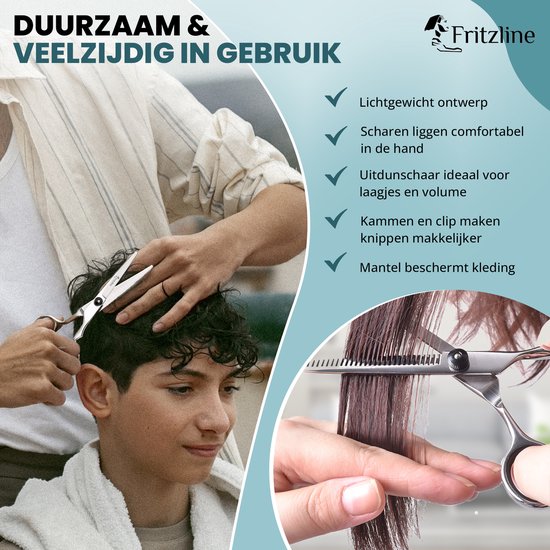 Fritzline 9-delige Kappersset - Kappersscharen - Kappersmantel - haar schaar - kapper - schaar kapper - uitdunschaar - uitdunschaar kapper - professionele kappersset - kappersmantel - kapmantel - kapper spullen