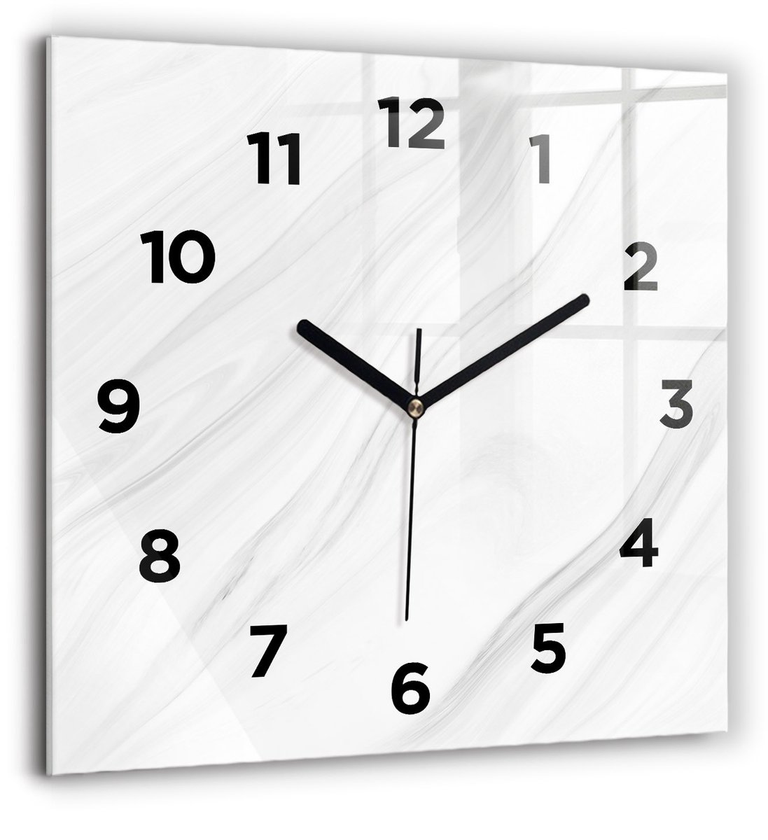 Wallfluent Wandklok - Decoratief marmer Klok met Print - 60 cm x 60 cm - Wit Wandklok - Zwarte Handen - Wandklok Met Cijfers - Wandklok voor in de Keuken - Vierkante Glas Klok - Scandinavisch Wandklok - Klok met Print