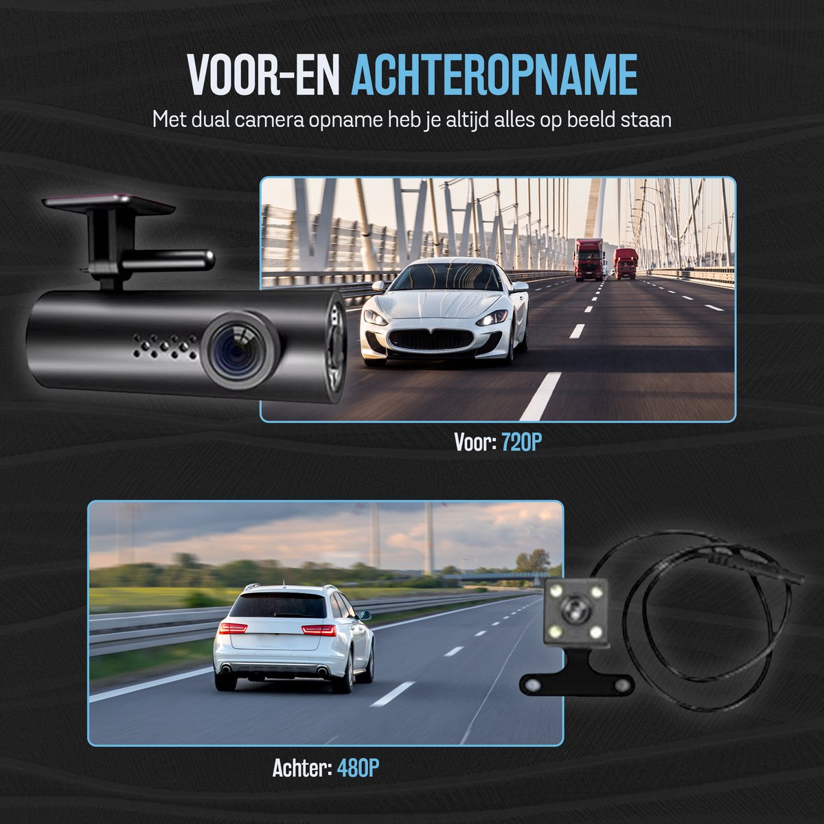 Tech Essentials B100 Dashcam - 720P - Wifi - SD Kaart 64GB - Met Achteruitrijcamera - USB-C - Voor Auto Camera - Voor En Achter - Nachtzicht thumbnail 7