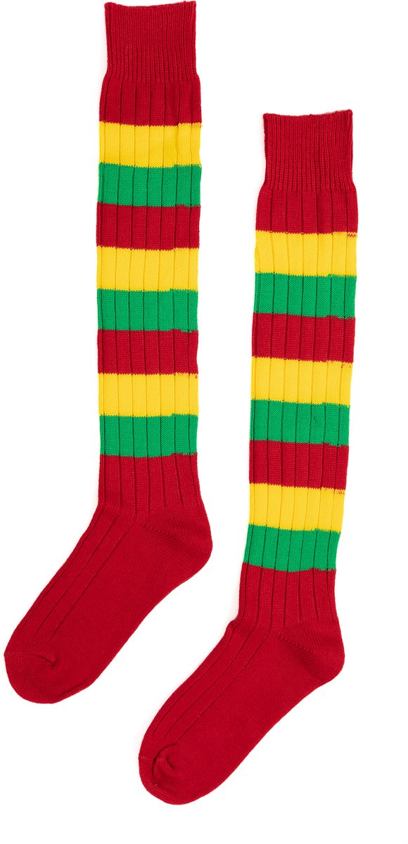 KIMU® Gebreide Lange Sokken Rood Geel Groen Gestreept - Maat 39 40 41 42 43 44 45 46 - Carnaval Limburg Dikke Strepen Festival
