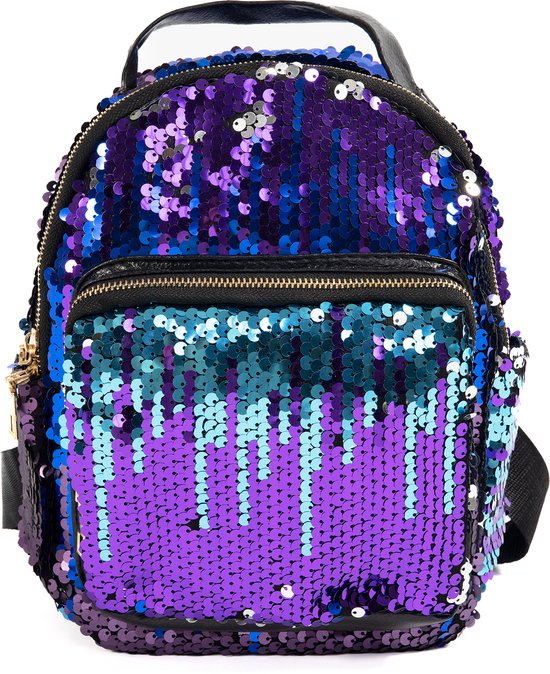 KIMU Sac à dos à paillettes Blauw sac à dos sac d'école sirène sac