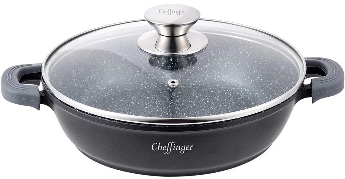 Cheffinger Lage Braadpan met Deksel - 40cm - Zwart - Inductie