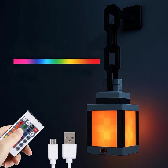Pixelated Lantern Nachtlampje - 16-kleuren LED Wand Sfeer Nachtlampje met Touch Schakelaar en Afstandsbediening - Oplaadbare Nachtlamp, Monteerbare Tafellamp, Kostuum Cosplay Nachtkastje Lamp voor Kamerdecoratie voor Jongens - Cyslmuk®