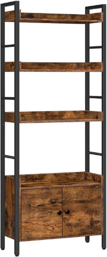COSTWAY Boekenkast met 2 deuren en 4 open planken, hout, staand rek, houten rek, opbergrek voor woonkamer, werkkamer, 80 x 24 x 120 cm (zwart