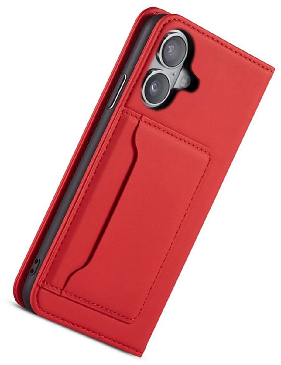 Mobiq - Magnetic Fashion Wallet Case geschikt voor iPhone 17 - rood