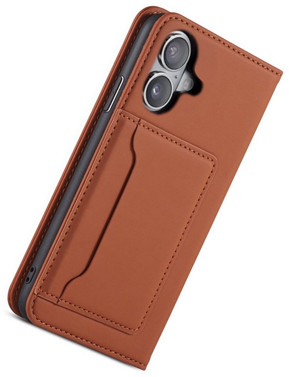 Mobiq - Magnetic Fashion Wallet Case geschikt voor iPhone 17 - bruin