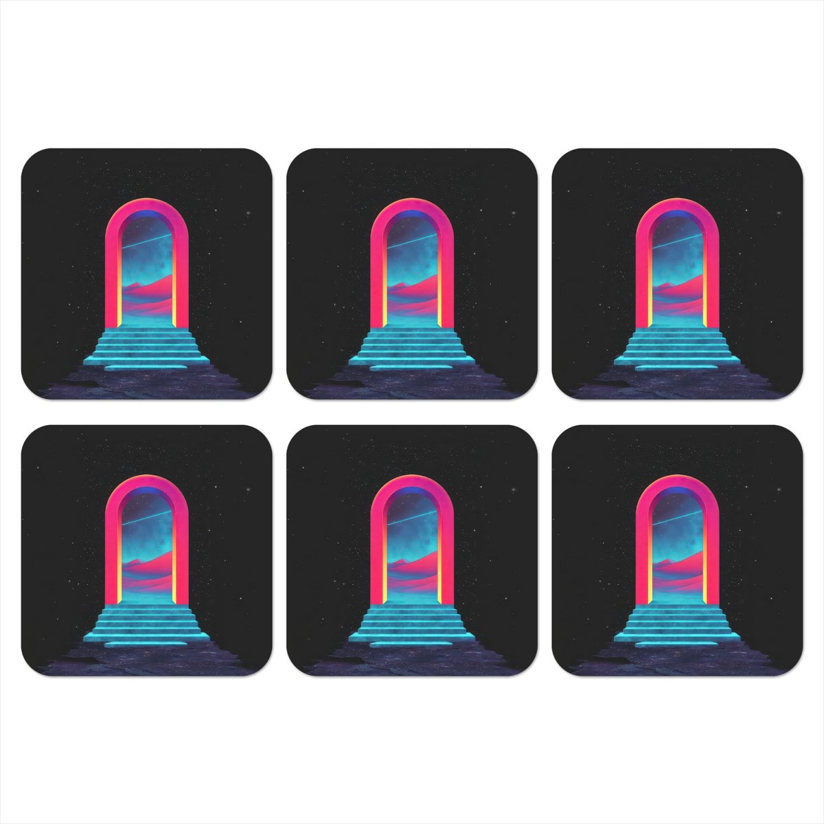 Onderzetters voor glazen - Poortje - Landschap - Sterrenhemel - Roze - 10x10 cm - Glasonderzetters - 6 stuks