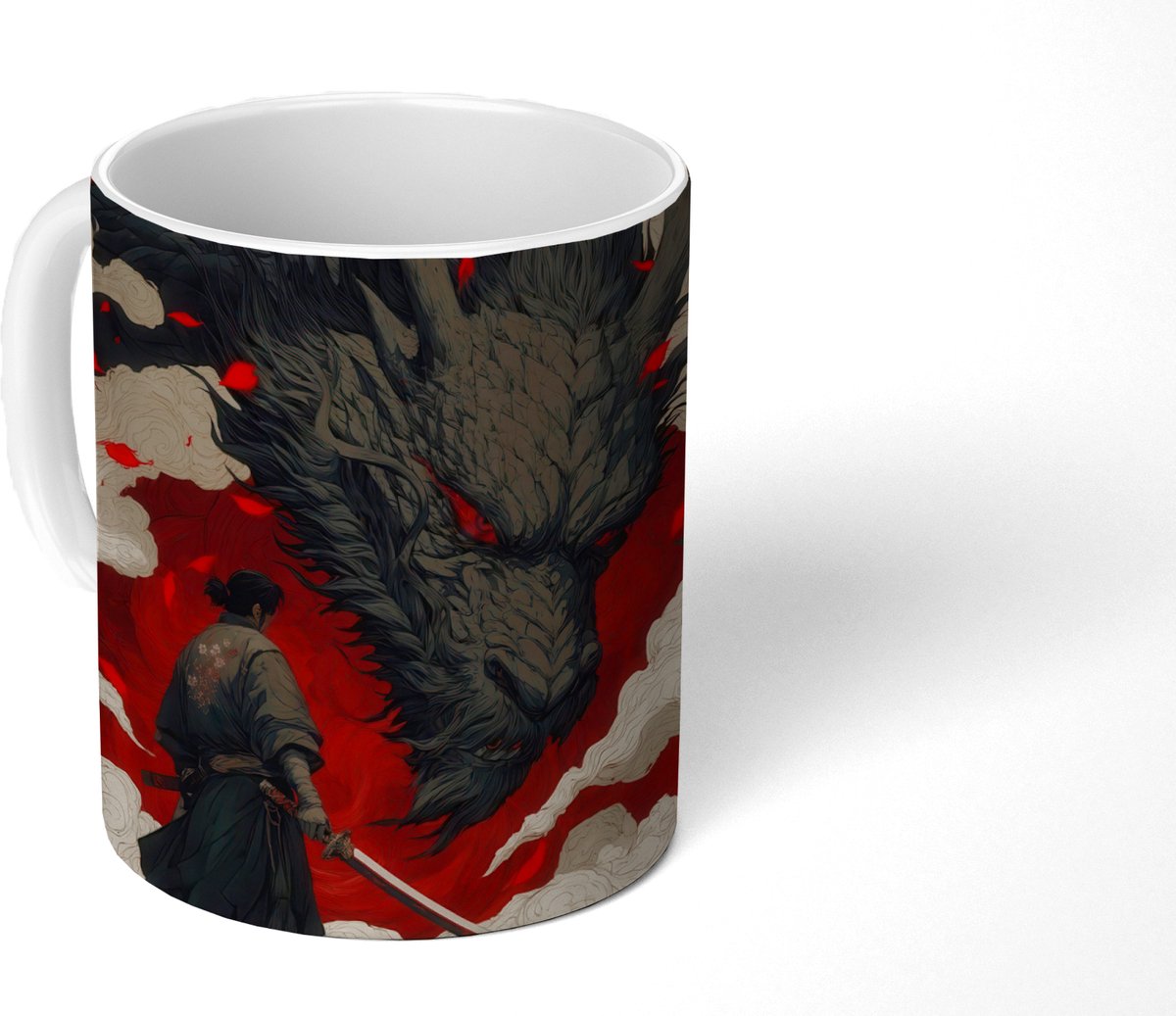 Mok - Koffiemok - Krijger - Draak - Zwart - Rood - Rook - Mokken - 350 ML - Beker - Koffiemokken - Theemok
