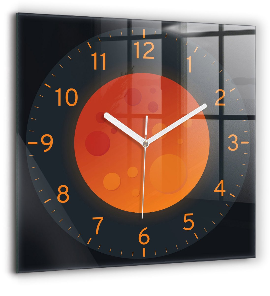 Wallfluent Wandklok - Volle maan Stijlvolle Klok - 60 cm x 60 cm - Zwart Wandklok - Witte Handen - Klok zonder getallen - Kinder Wandklok Glas - Klok met Afbeelding - Moderne Wandklok - Klok met Afbeelding