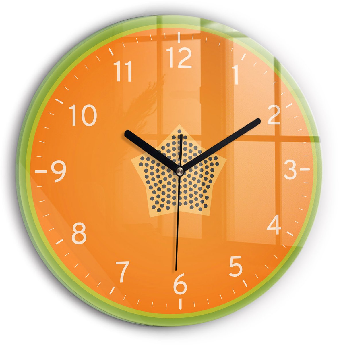 Wallfluent Wandklok - Papajafruit Klok met Afbeelding - 30 cm x 30 cm - Oranje Wandklok - Zwarte Handen - Klok zonder getallen - Wandklok voor in de Keuken - Klok met Afbeelding - Moderne Wandklok - Klok als Muurdecoratie
