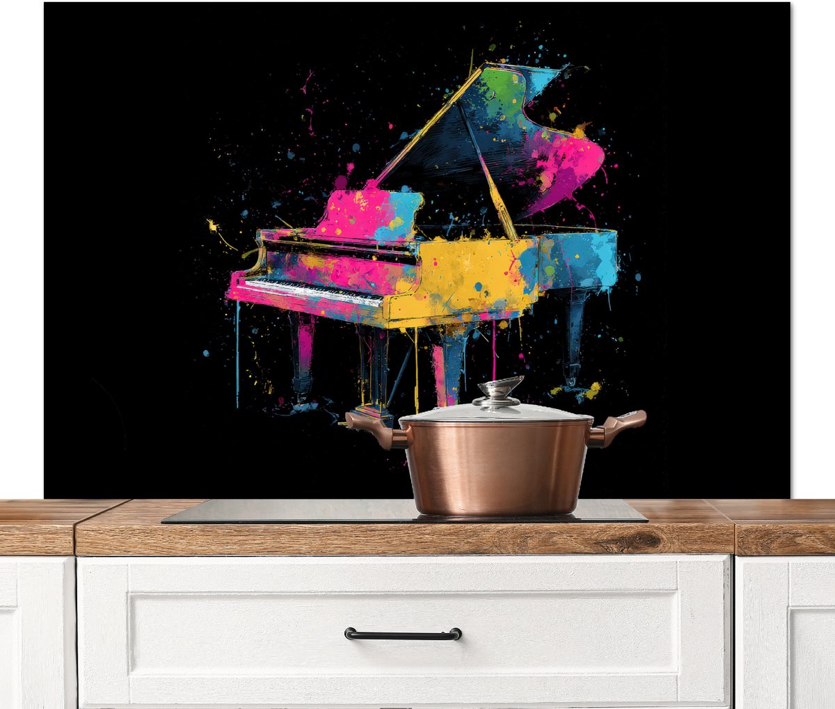 Spatscherm keuken 120x80 cm - Kookplaat achterwand Piano - Kleurrijk - Verf - Modern - Muurbeschermer - Spatwand fornuis - Hoogwaardig aluminium