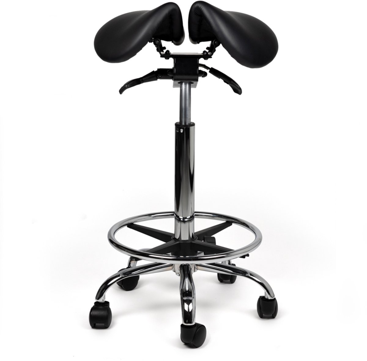 Ergonomische kantelbare Zadelkruk Zwart op wielen
