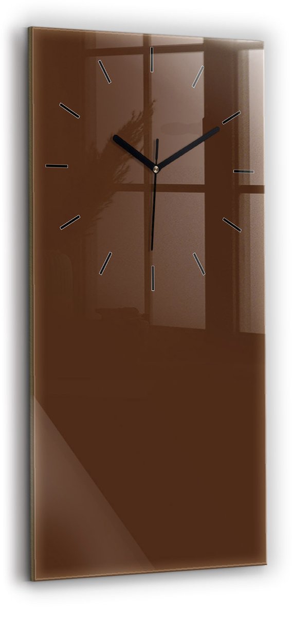 Wallfluent Wandklok - Bruin Glazen Klok Rechthoekige - 30 cm x 60 cm - Bruin Wandklok - Zwarte Handen - Wandklok Zonder Cijfers - Wandklok voor in de Keuken - Rechthoekige Glas Klok - Industrieel Wandklok - Rechthoekige Glazen Wandklok