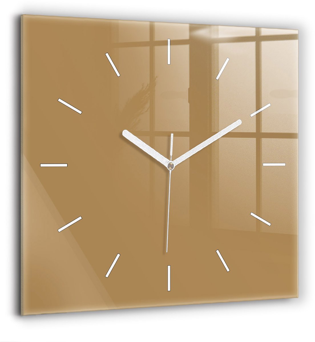 Wallfluent Wandklok - Beige Vierkante Glazen Wandklok - 60 cm x 60 cm - Beige Wandklok - Witte Handen - Wandklok Zonder Cijfers - Wandklok voor in de Keuken - Vierkante Glas Klok - Scandinavisch Wandklok - Vierkante Glazen Klok
