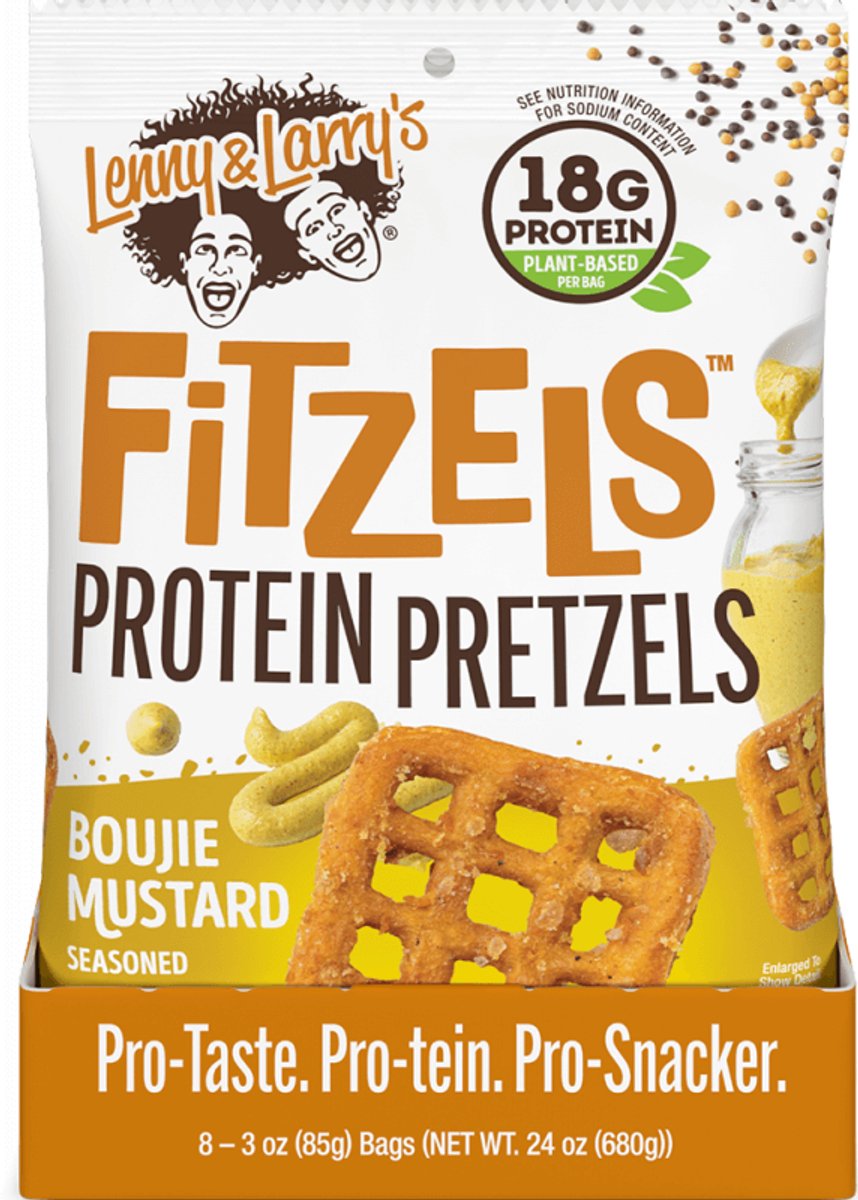 Lenny & Larry's Fitzels Protein Pretzels (8x85g) Boujie Mustard - Functionele voeding - Eiwit Snacks