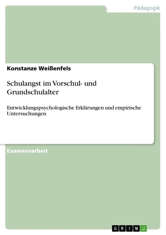 Schulangst Im Vorschul- Und Grundschulalter - cover
