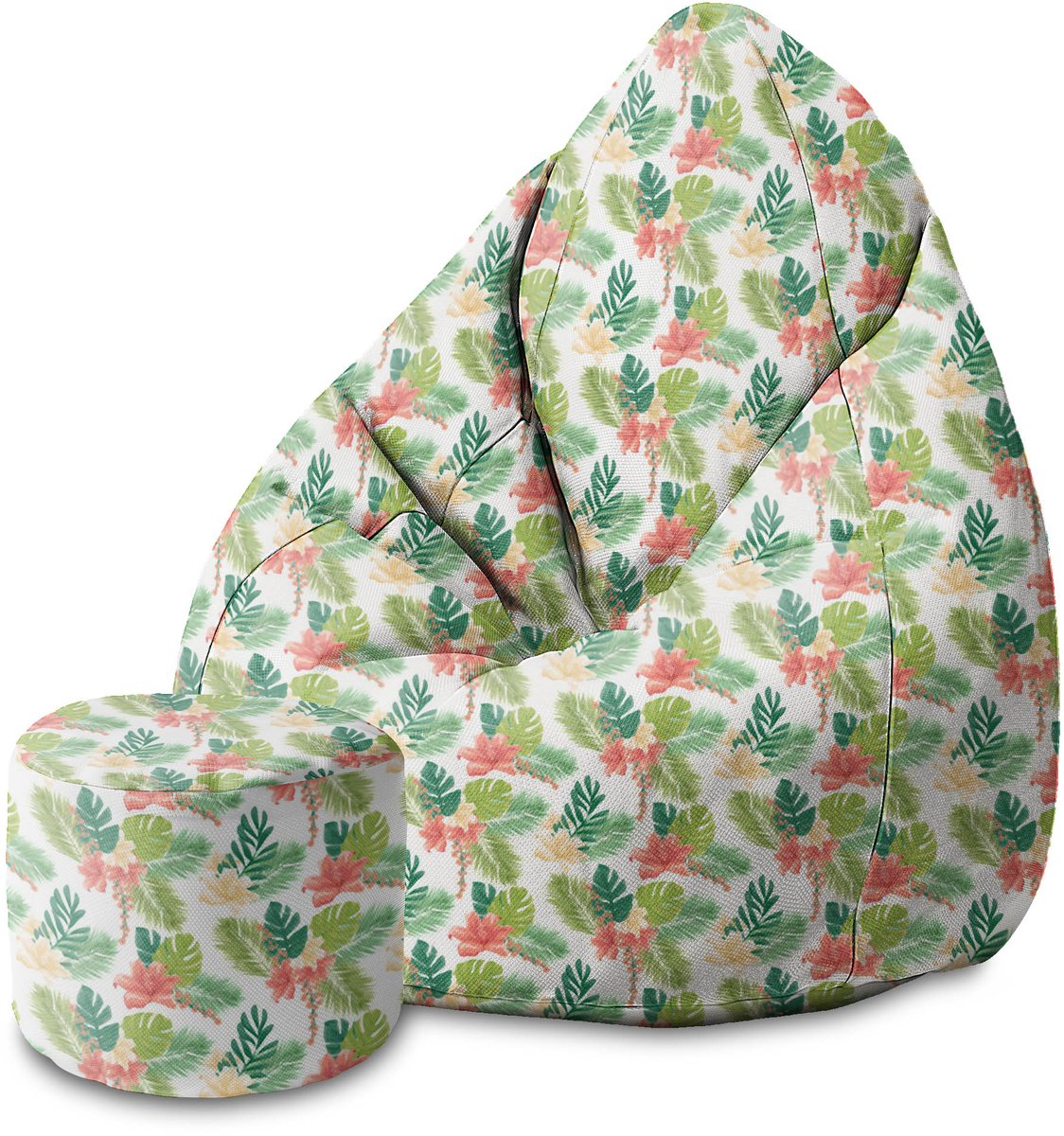 DreamRoots Velvet Zitzak voor Volwassenen – Luxe Beanbag met Voetsteun en Afneembare Hoes – Inclusief Vulling – 80x80x120 cm - Tropical