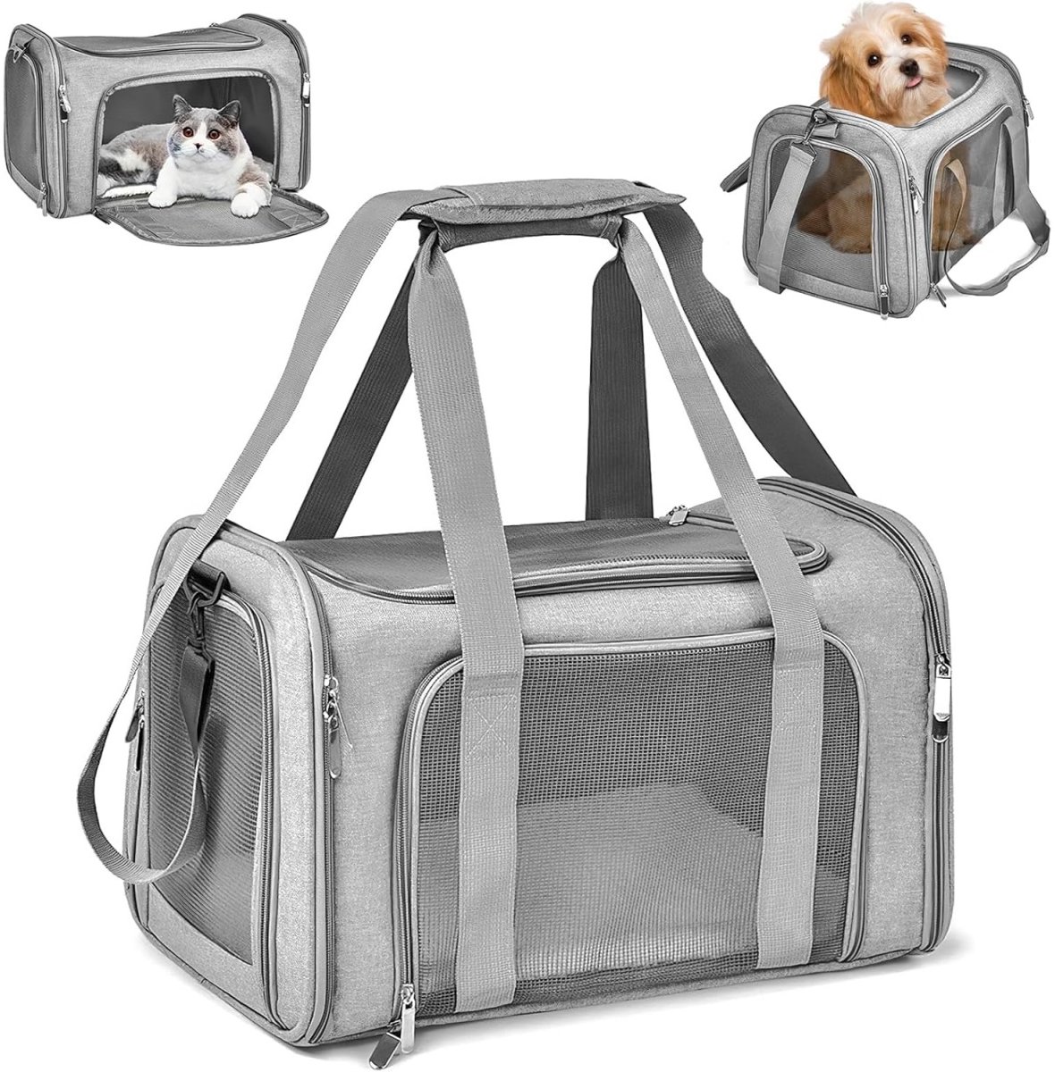 EXCITAT Pet Bag - Draagtas voor huisdieren - Opvouwbaar - Het maximale draagvermogen is 6.5 kg - Geschikt voor auto, trein, vliegtuig, reizen, onderweg - Grijs - 45*30*30cm