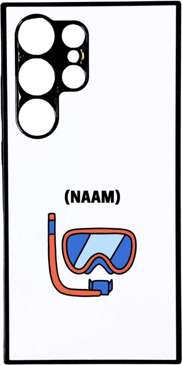 Hacebo® - Duikbril met eigen naam telefoonhoesje - mensen die houden van zwemmen - telefoonhoesjes - gepersonaliseerde - sport - verjaardagscadeau - kado - gift - geschenk - verrassing - hoesje geschikt voor Samsung Galaxy S24 Ultra