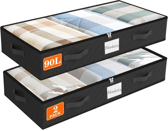 2 Stuks 90L Opbergbakken Onder Het Bed - Opbergbakken Met Doorzichtige Bovenkant Opvouwbare Kastorganizers Kleding Dekens Dekbedden En Kussens